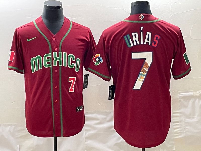 Men 2023 World Cub Mexico 7 Urias Red Nike MLB Jersey17